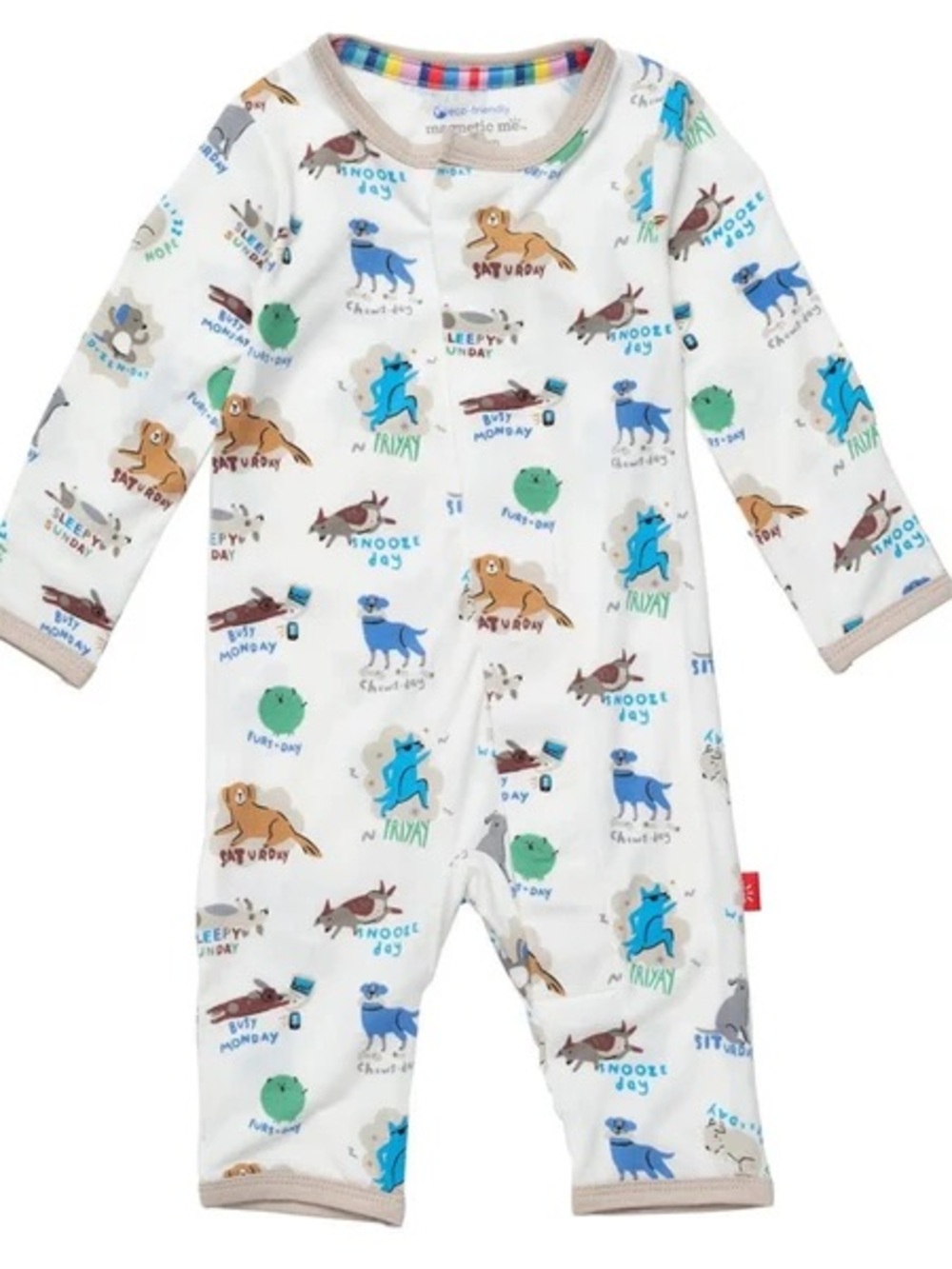 Magnetic Me White Baby One-Piece Footie with Multicolor Dog Print